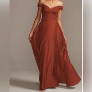DB Studio Elegant Off-Shoulder Rust Dress